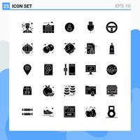 25 Universal Solid Glyphs Set for Web and Mobile Applications steering products man plug devices Editable Vector Design Elements