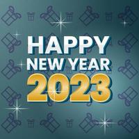 design template for new year 2023 with  3d text effect, dark background and giftbox pattern. simple and elegant concept. use for greeting card and social media vector