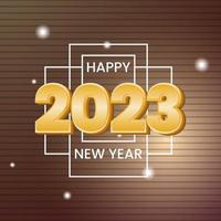 año nuevo 2023 con efecto de texto 3d, fondo marrón y patrón de línea horizontal. concepto simple y elegante. usar para tarjetas de felicitación y redes sociales vector