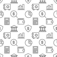 Seamless vector pattern of safe, progress bar, dollar, money, calculator, bank, pie chart. Suitable for web sites, apps, covers, wrapping