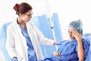 Female doctor taking care of patient in hospital photo