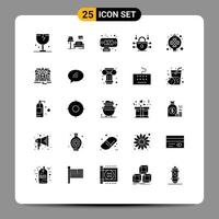 Group of 25 Modern Solid Glyphs Set for lantern chinese gallery network security internet Editable Vector Design Elements