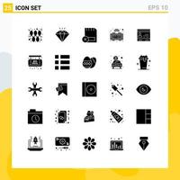 Universal Icon Symbols Group of 25 Modern Solid Glyphs of cards id computers time alarm Editable Vector Design Elements