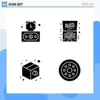 Modern 4 solid style icons Glyph Symbols for general use Creative Solid Icon Sign Isolated on White Background 4 Icons Pack Creative Black Icon vector background