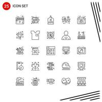 Line Pack of 25 Universal Symbols of calendar holiday label star flag Editable Vector Design Elements
