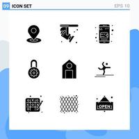 Pictogram Set of 9 Simple Solid Glyphs of science learn mobile wallet education lock Editable Vector Design Elements