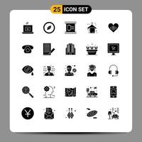 Pack of 25 Modern Solid Glyphs Signs and Symbols for Web Print Media such as love brazil movie reel heart holiday Editable Vector Design Elements