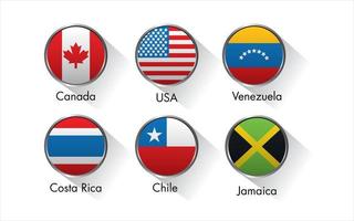 World Flags Round 3d Button Circle Icons Vector Set