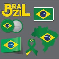 trazo de pincel de tinta dibujado a mano verde, amarillo, azul bandera de color nacional de brasil. símbolo patriótico brasileño sobre fondo blanco. cartel de diseño de vacaciones, pancarta, volante. Ilustración de vector de concepto