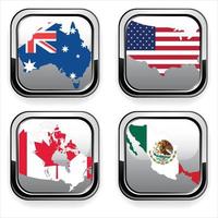 Set of flag icon. United States, Italy, Canada, Australia. Round icons flags. Neumorphic UI UX user interface. vector