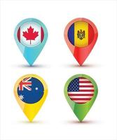 Markers from paper with flag for map, vector illustration