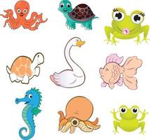 cartoon character sticker decal collection kids cute sea animals water