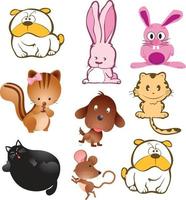 cartoon character sticker decal collection kids cute pet dog cat mouse rabbit vector