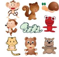 cartoon character sticker decal collection kids cute monkey snake animals vector