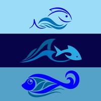 pescado logo estilo conceptos diseño vector ola agua buceo