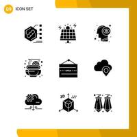 paquete de iconos de vectores de stock de 9 signos y símbolos de línea para alimentos espaguetis pasta solar vista ocular elementos de diseño de vectores editables