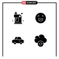 Pack of 4 Modern Solid Glyphs Signs and Symbols for Web Print Media such as clean car fluid emoji cloud Editable Vector Design Elements