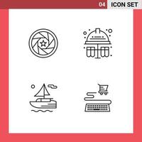 4 Creative Icons Modern Signs and Symbols of aperture boat movie test tubes transport Editable Vector Design Elements