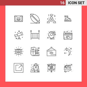Pictogram Set of 16 Simple Outlines of astronaut track communication hiking boots Editable Vector Design Elements