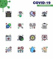 conjunto de iconos covid19 para el paquete de líneas llenas de color plano infográfico 16, como el coronavirus de protección de burbujas, previene los elementos de diseño del vector de enfermedad del coronavirus viral doméstico 2019nov