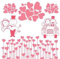 wedding girl boy dance car hearts pink love cure happy celebration vector