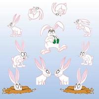 rabbit hole digging jumping rolling white pet ground cartoon illustration vector