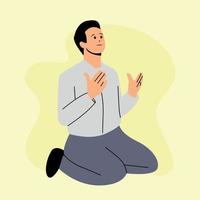 Muslim man raising hand for praying vector