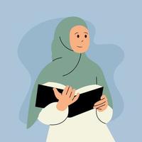 estudiante musulmán hijab niña leyendo libro vector