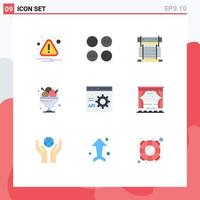 Pictogram Set of 9 Simple Flat Colors of browser ice cream cooler food cafe Editable Vector Design Elements