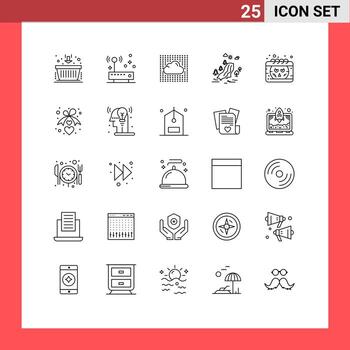 Editable Vector Line Pack of 25 Simple Lines of nature pain cloud tree layers Editable Vector Design Elements