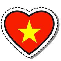 Flag Vietnam heart sticker on white background. Vintage vector love badge. Template design element. National day. Travel sign.