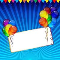 Birthday party vector background - colorful festive balloons, confetti, ribbons flying for celebrations card in isolated white background with space for you text.