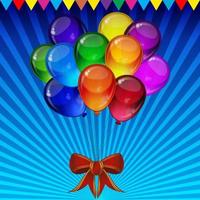 Birthday party vector background - colorful festive balloons, confetti, ribbons flying for celebrations card in isolated white background with space for you text.