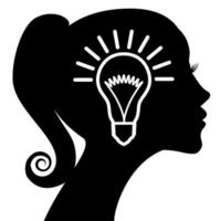 Light bulb in the profile of the head of a beautiful girl. Concept for brainstorming, ideas, eureka. vector