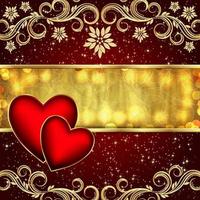 Valentine's day red golden background with hearts and flowers. vector