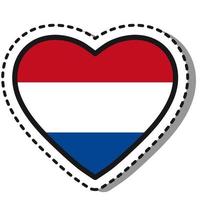 Flag Netherlands heart sticker on white background. Vintage vector love badge. Template design element. National day. Travel sign.