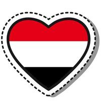 Flag Yemen heart sticker on white background. Vintage vector love badge. Template design element. National day. Travel sign.