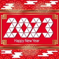 2023 Happy New Year Chinese New Year red gold background. Origami triangle year. vector