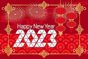 2023 Happy New Year Chinese New Year red gold background. Origami triangle year. vector