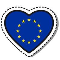 Flag European Union heart sticker on white background. Vintage vector love badge. Template design element. National day. Travel sign.