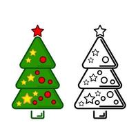 árbol de navidad, iconos de línea vectorial en un fondo blanco, colorante. vector