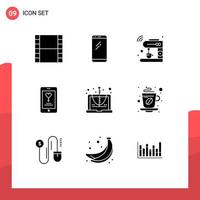 Pack of 9 creative Solid Glyphs of calculate love coffee mobile wifi Editable Vector Design Elements