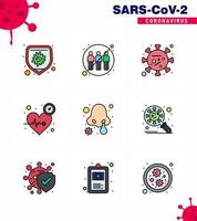 iconos de conjunto de prevención de coronavirus 9 icono de color plano de línea rellena, como el tiempo de transferencia del corazón, latido de vida, coronavirus viral 2019nov, elementos de diseño de vectores de enfermedad