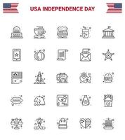 Happy Independence Day Pack of 25 Lines Signs and Symbols for american bank sign wine drink Editable USA Day Vector Design Elements