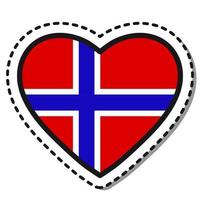 etiqueta engomada del corazón de Noruega de la bandera en el fondo blanco. insignia de amor vectorial vintage. elemento de diseño de plantilla. día Nacional. señal de viaje. vector