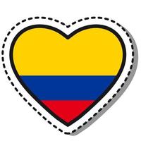 Etiqueta engomada del corazón de la bandera de colombia sobre fondo blanco. insignia de amor vectorial vintage. elemento de diseño de plantilla. día Nacional. señal de viaje.