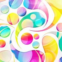 Abstract colorful paisley arc-drop pattern on a white background. Transparent colorful drops and circles design card.  Vector illustration.