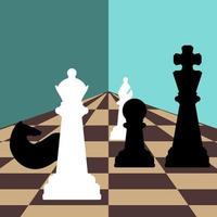 Chess background with chessboard, figures in the game. Vector illustration with a place for your text.