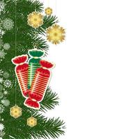 Christmas background with Christmas decor and green branches of Christmas tree. vector