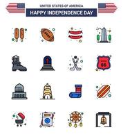 Editable Vector Line Pack of USA Day 16 Simple Flat Filled Lines of american shose frankfurter washington sight Editable USA Day Vector Design Elements